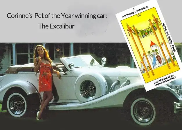 Corinne standing next to Excalibur car